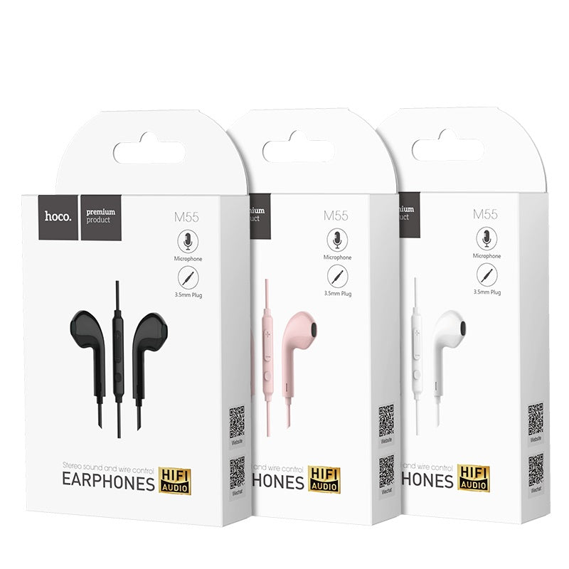 M55 Memory sound wire control earphones with mic - white - Saif Al Najmi Kw