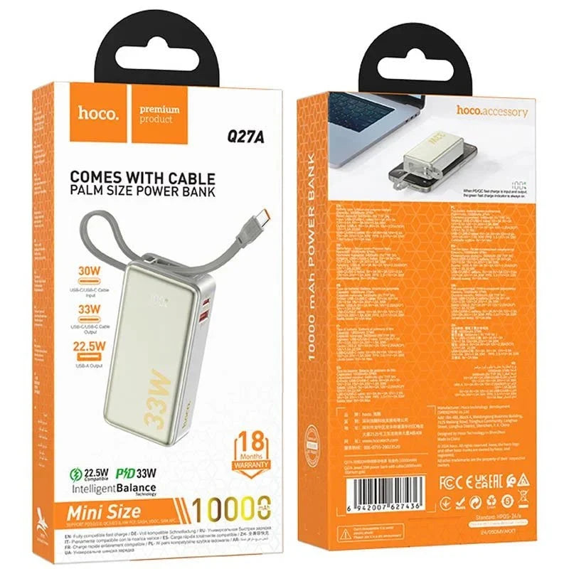 Hoco Q27A 33W 10000mAh Power Bank - High - Speed Charging - Saif Al Najmi KwPower BanksHocoSaif Al Najmi KwGoldHoco Q27A 33W 10000mAh Power Bank - High - Speed Charging - Saif Al Najmi Kw