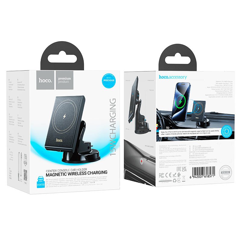 HW20 Precious magnetic wireless fast charging car holder(center console) - Black - Saif Al Najmi KwMobile StandsHocoSaif Al Najmi KwHW20132621HW20 Precious magnetic wireless fast charging car holder(center console) - Black - Saif Al Najmi Kw
