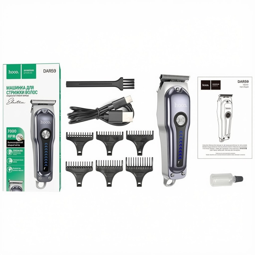 HOCO DAR59 Rechargeable Hair Clipper 7000 RPM for Hair, Beard & Body – Silver