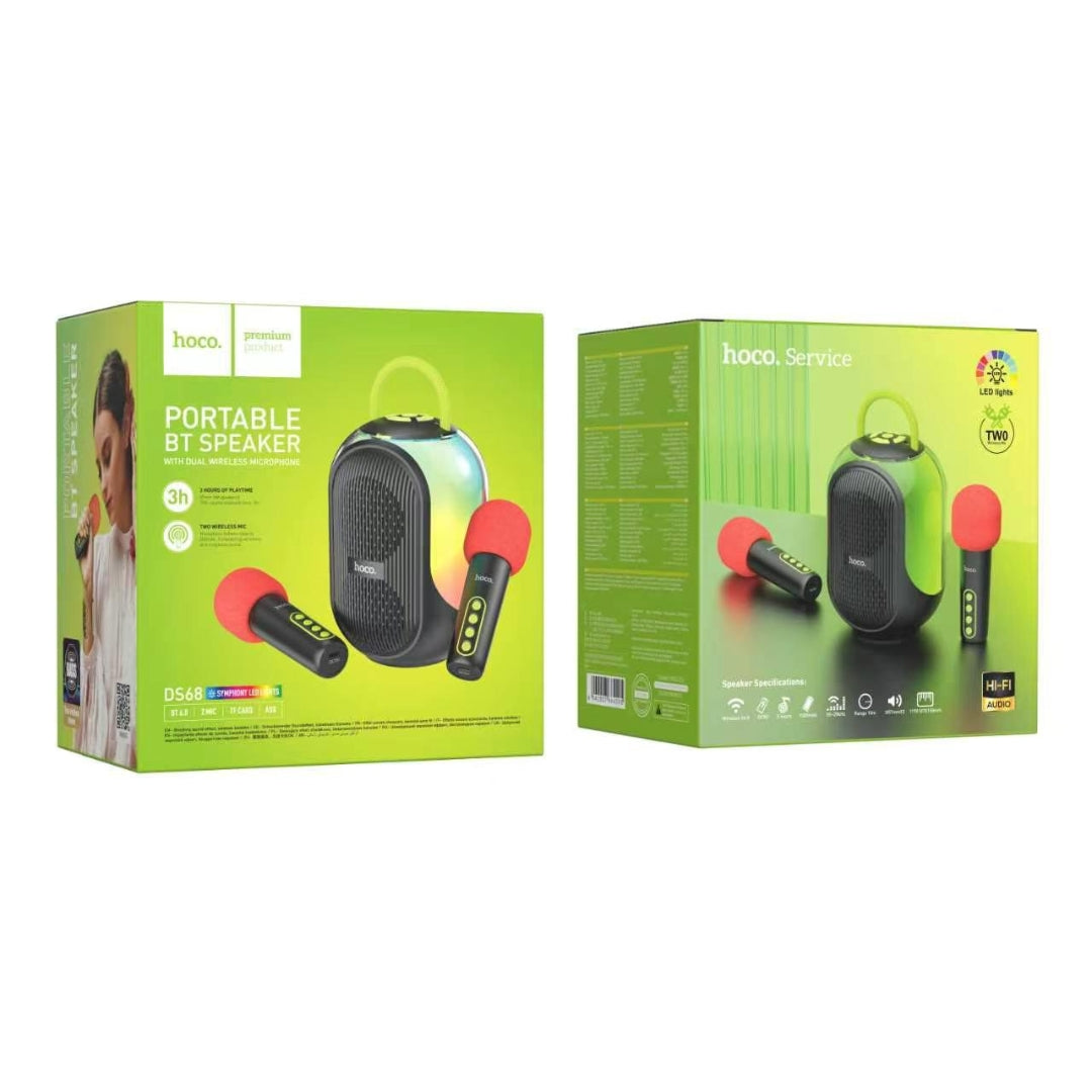 HOCO DS68 Cool RGB Bluetooth Speaker with Dual Wireless Microphones – 10W – Black