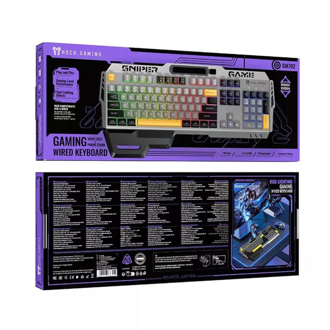 HOCO GM702 Vistoso Wired Gaming Keyboard with RGB Backlight & Wrist Rest