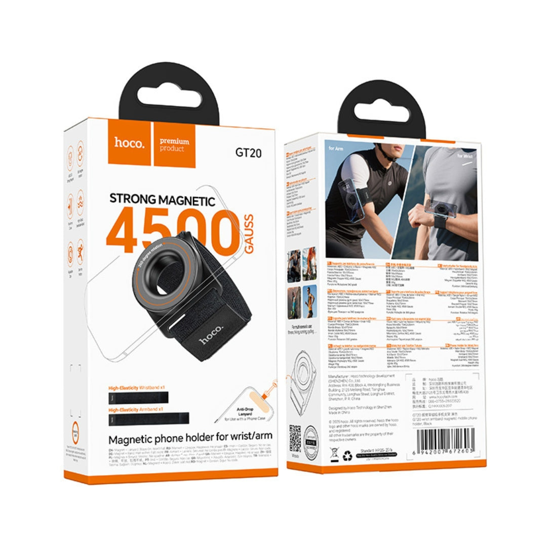 HOCO GT20 Magnetic Wrist & Armband Phone Holder with 360° Rotation – Black