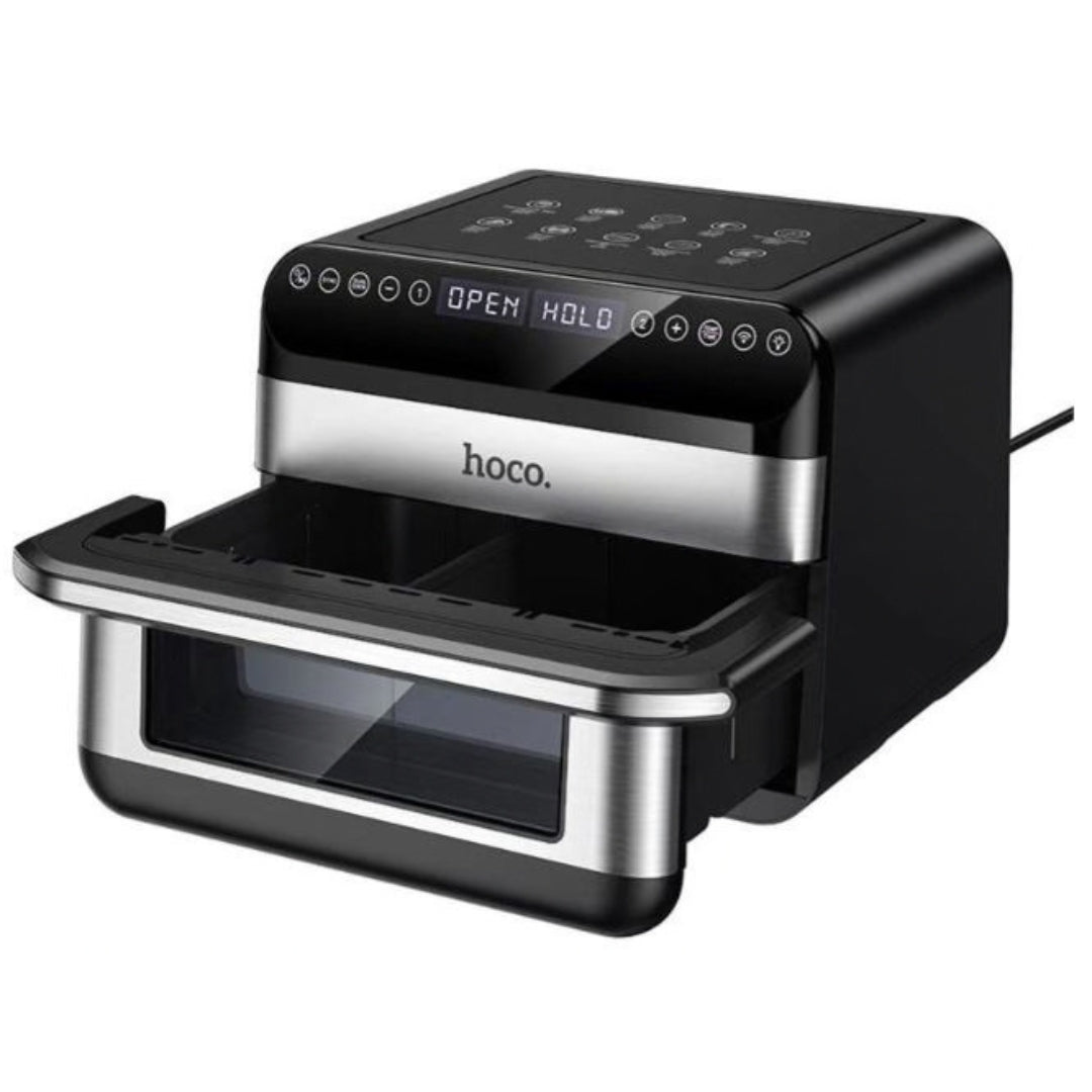 HOCO HJD81A 12L 2800W Smart Wi-Fi Air Fryer with Dual-Zone Cooking & Color Touch Screen – Black