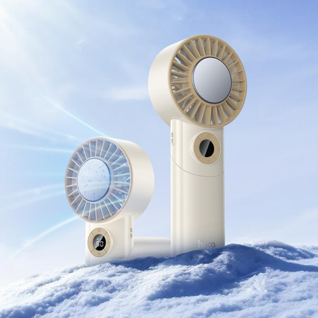 HOCO HX605 Ice Pack Series Foldable Semiconductor Cooling Fan with Digital Display – Beige