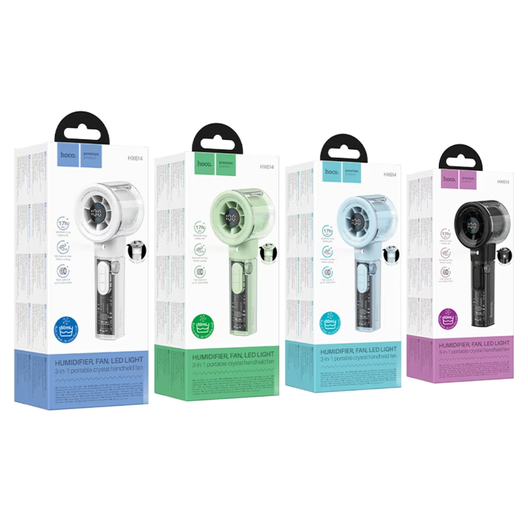 HOCO HX614 Spray Series Portable Fan with Humidifier, 100-Speed Airflow & LED Display – 4 Colors