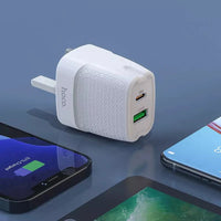 C85B Bright dual port PD20W+QC3.0 charger(UK) - White - Saif Al Najmi KwChargersHocoSaif Al Najmi KwHOCO C85B129675C85B Bright dual port PD20W+QC3.0 charger(UK) - White - Saif Al Najmi Kw