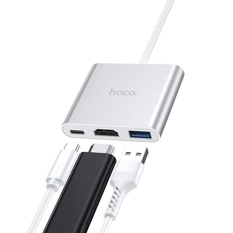 HB14 Easy use Type - C adapter(Type - C to USB3.0+HDMI+PD) - Silver - Saif Al Najmi KwOTG / ConnectorsHocoSaif Al Najmi KwHOCO HB14128926HB14 Easy use Type - C adapter(Type - C to USB3.0+HDMI+PD) - Silver - Saif Al Najmi Kw
