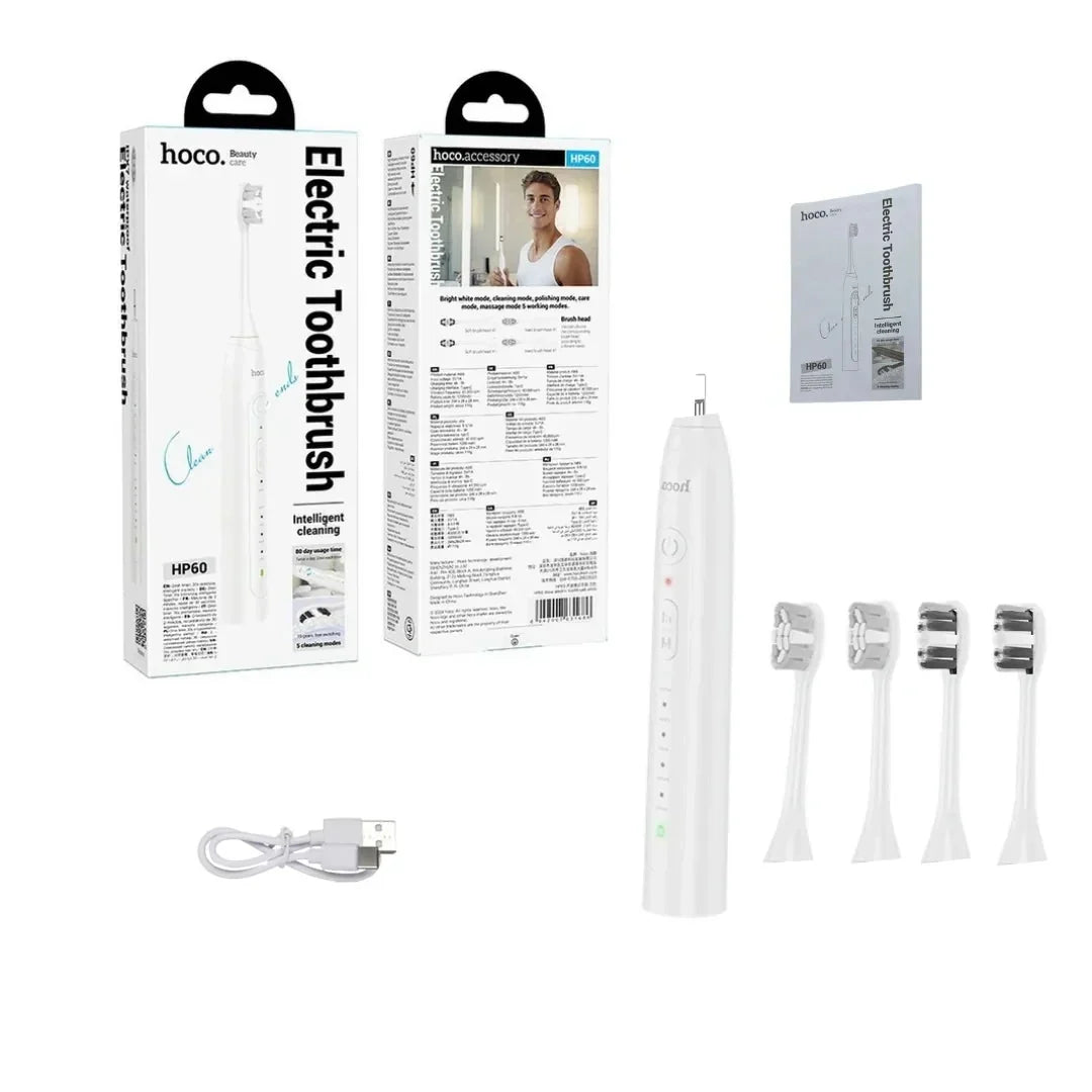 Hoco HP60 Rechargeable Electric Toothbrush – 4 Replacement Heads Included - Saif Al Najmi KwMens GroomingHocoSaif Al Najmi KwHoco HP60 Rechargeable Electric Toothbrush – 4 Replacement Heads Included