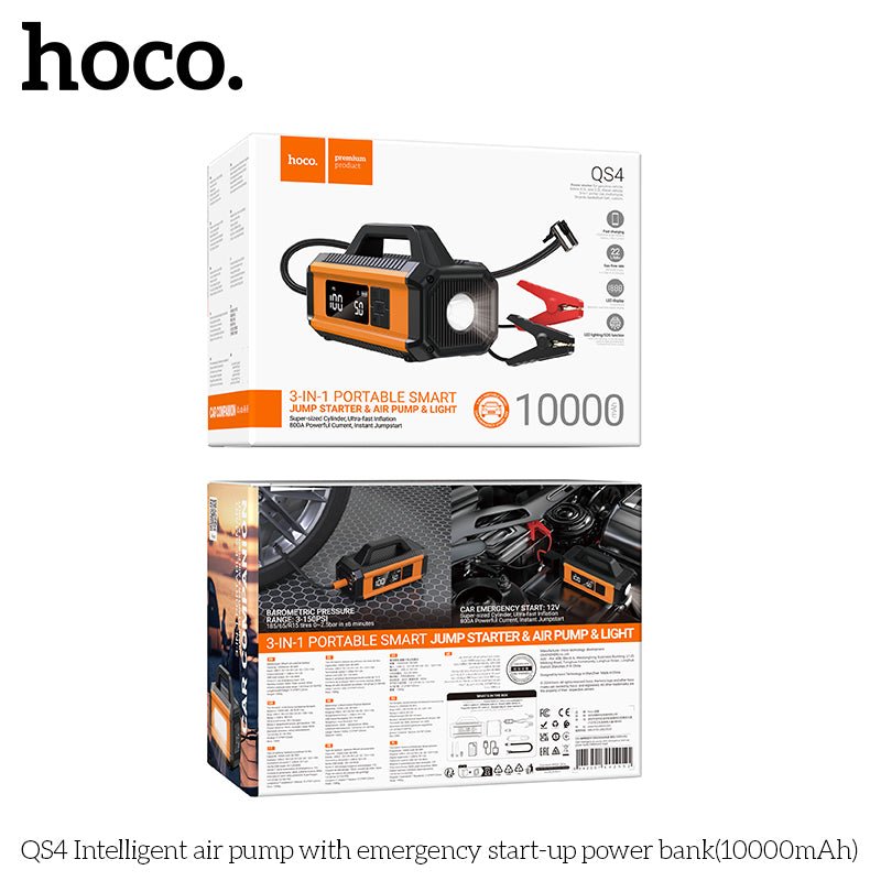 Hoco QS4 Air Pump with Emergency Start Power Bank 10000mAh - Multi - Function Portable Power - Saif Al Najmi KwCar Jump StarterHocoSaif Al Najmi KwHoco QS4 Air Pump with Emergency Start Power Bank 10000mAh - Multi - Function Portable Power - Saif Al Najmi Kw